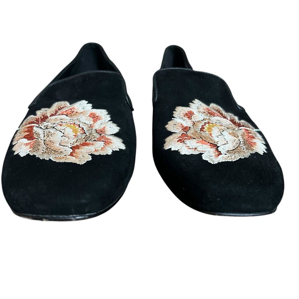 Natori Women's Black Edda Suede Embroidered Floral Loafers Size 9.5 Slip On - Picture 5 of 12